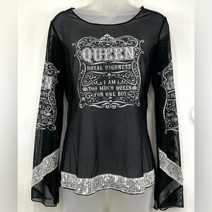 Love Amour Top Women's M Black VTG Y2K Goth Punk